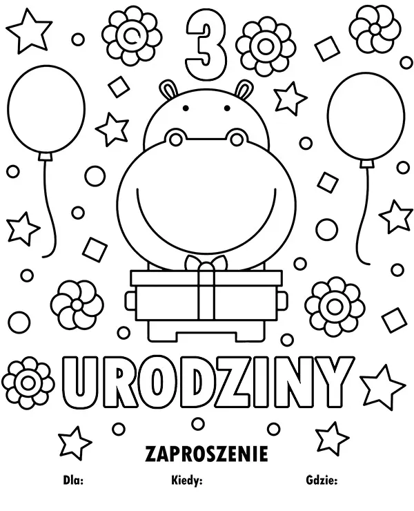 3 urodziny zaproszenie kolorowanka