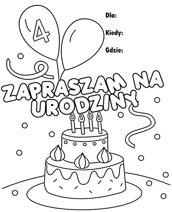 4 urodziny zaproszenie kolorowanka