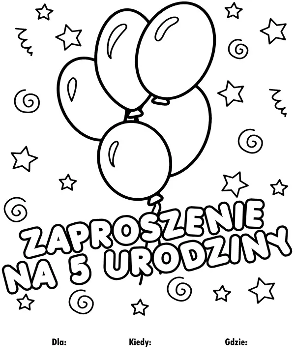 5 urodziny zaproszenie kolorowanka