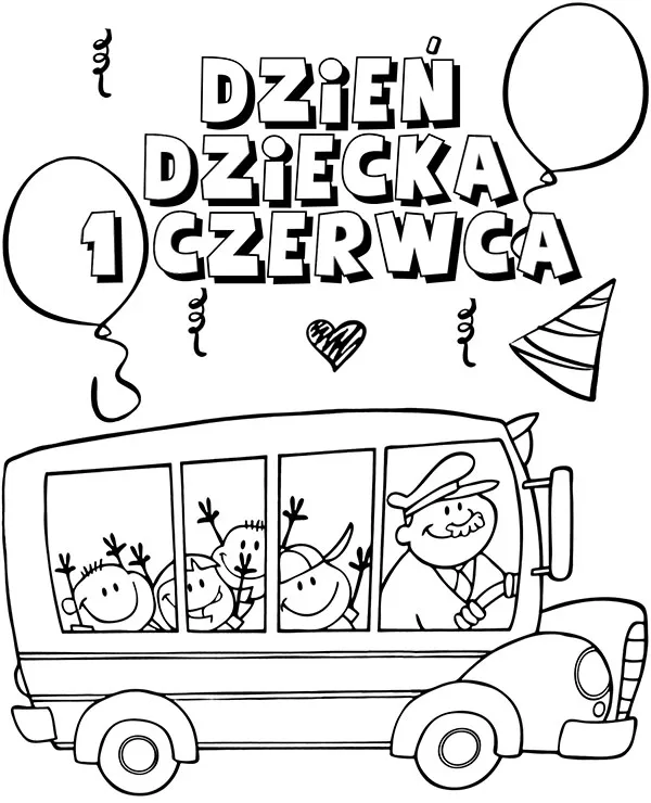 dzien dziecka kartka kolorowanka autobus szkolny
