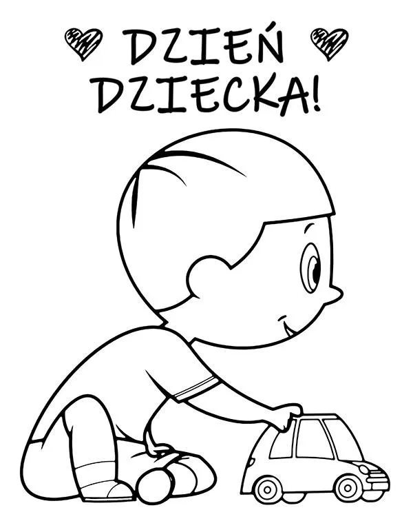 dzien dziecka kolorowanka chlopiec z samochodem