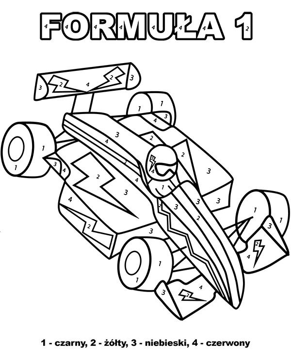 formula 1 pokoloruj wedlug numerow