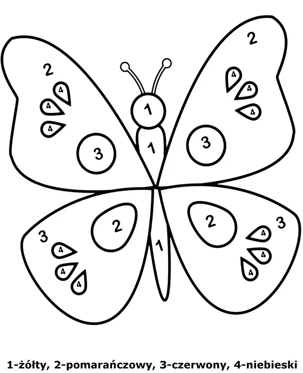 kolorowanie wedlug numerow obrazek do wydruku motyl