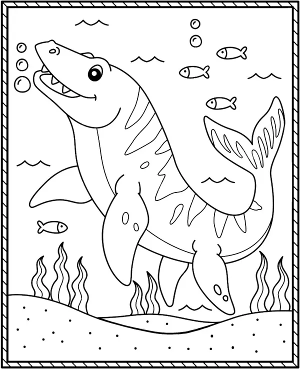 kolorowanka dinozaury plywajace mozazaur