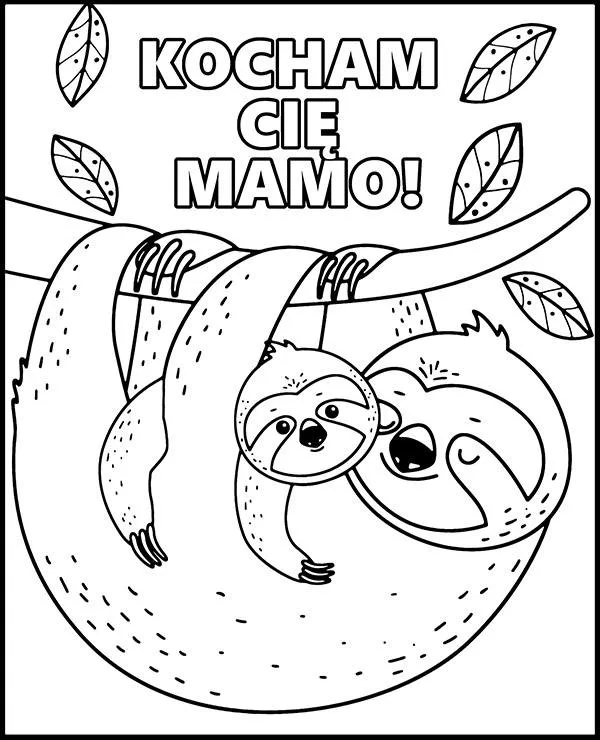 kolorowanka dzien mamy zwierzeta leniwiec