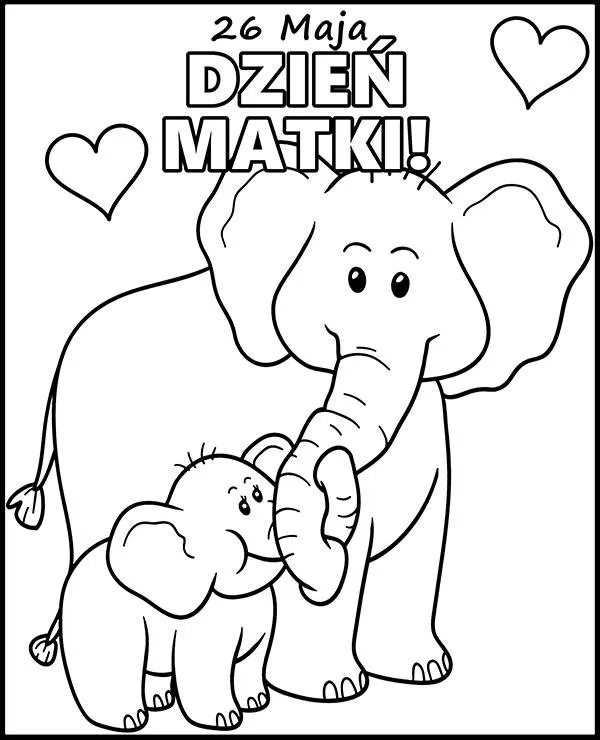 kolorowanka dzien mamy zwierzeta slonie