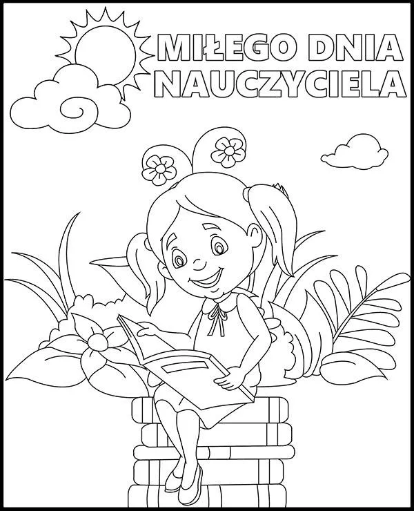 kolorowanka na dzien nauczyciela dziewczynka z ksiazka