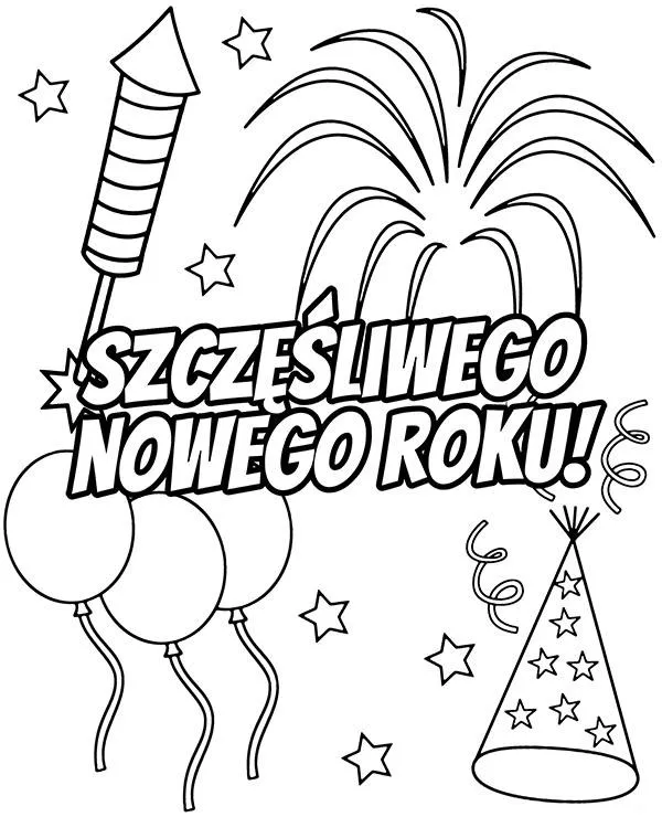 kolorowanka szczesliwego nowego roku do druku