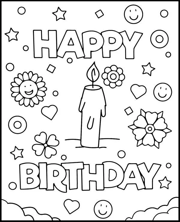 kolorowanka urodzinowa swieczka happy birthday