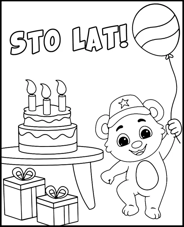 kolorowanka urodzinowa tort balon
