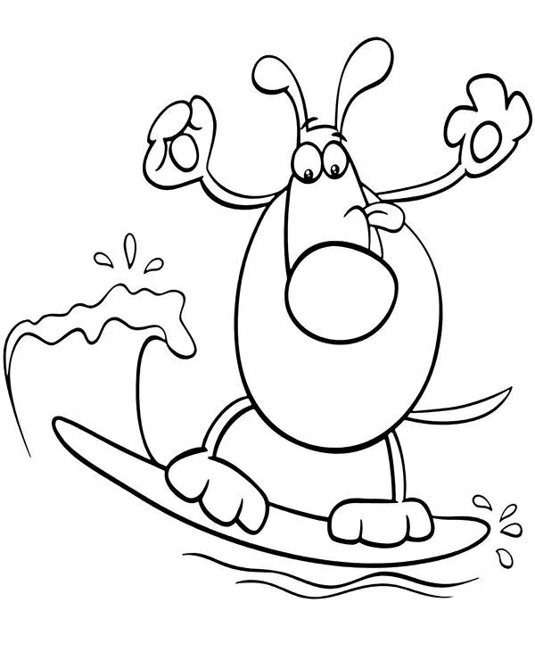 kreskowkowa kolorowanka pies surfer