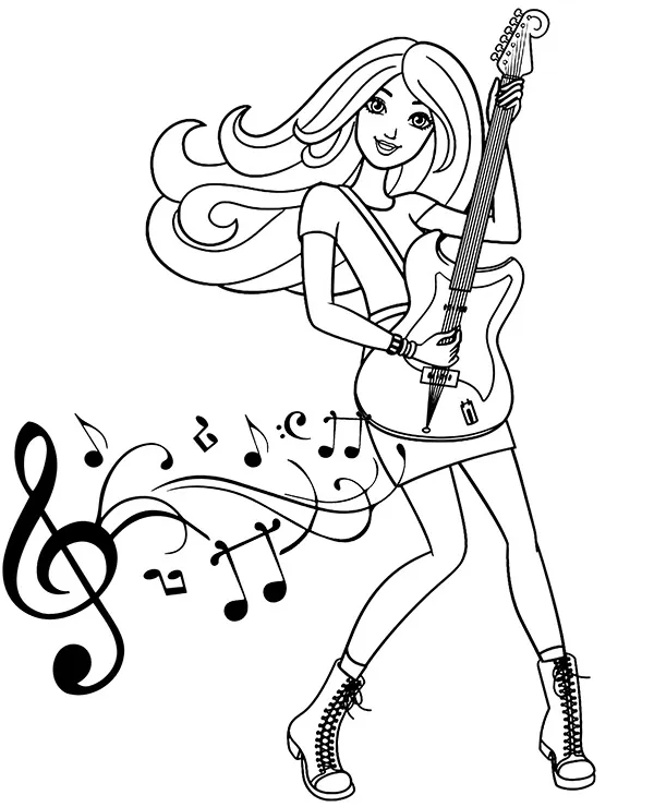 lalka barbie z gitara kolorowanka do wydruku