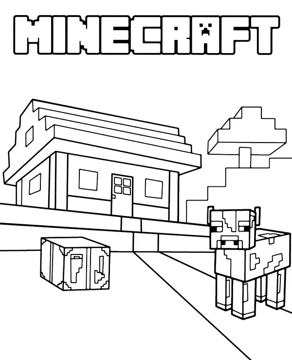 minecraft kolorowanka dom i krowa