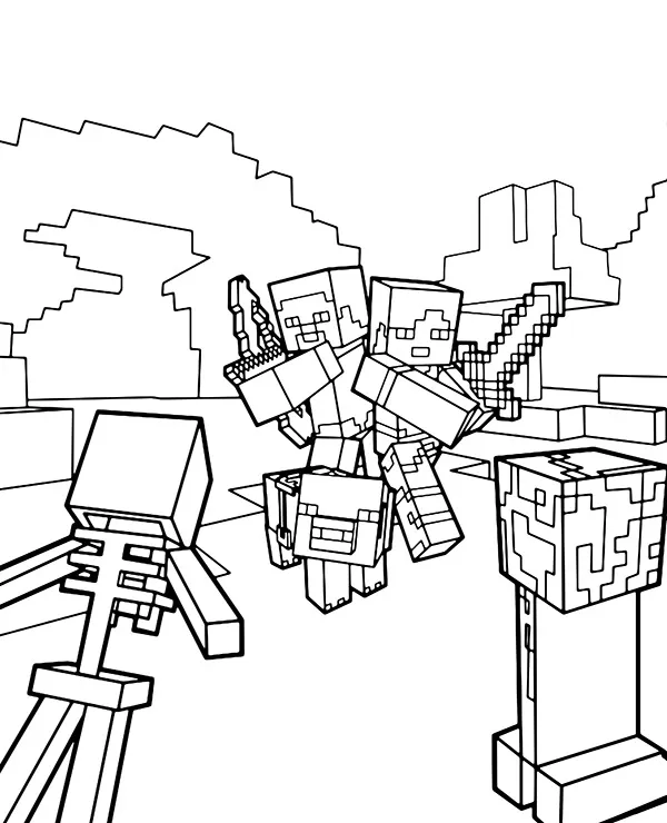 minecraft kolorowanka walka alex i steve