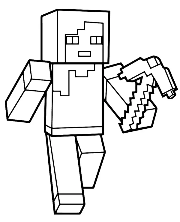 minecraft postacie kolorowanka z kilofem