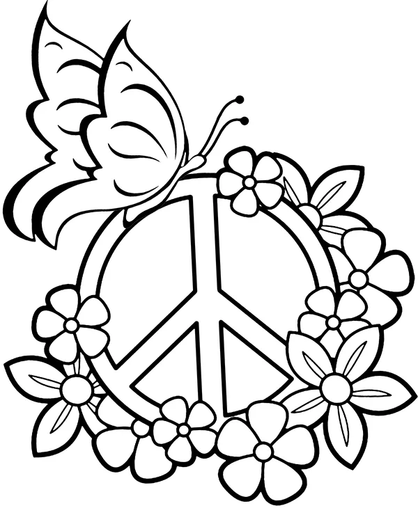 motyl symbol pokoju kwiaty kolorowanka