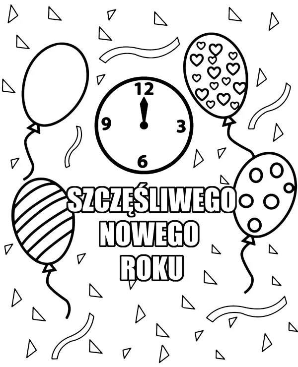 nowy rok kartka kolorowanka zegar