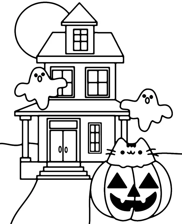 https://kolorowanki.site/wp content/uploads/2025/04/pusheen kolorowanka halloween posiadlosc