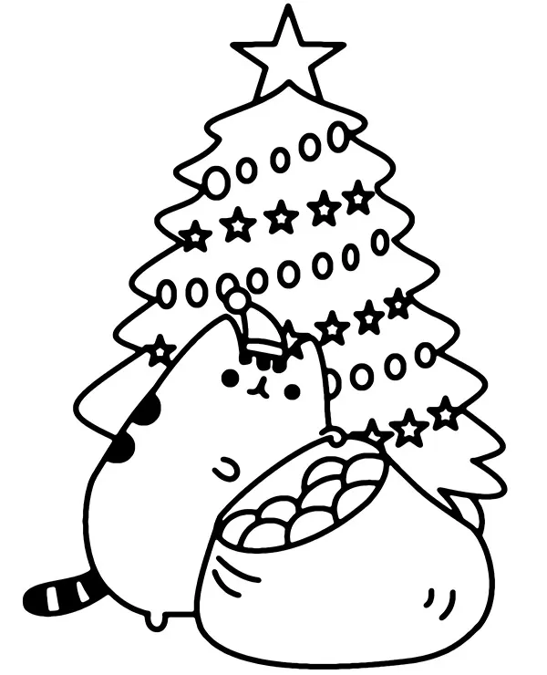 https://kolorowanki.site/wp content/uploads/2025/04/pusheen kolorowanka swiateczna choinka