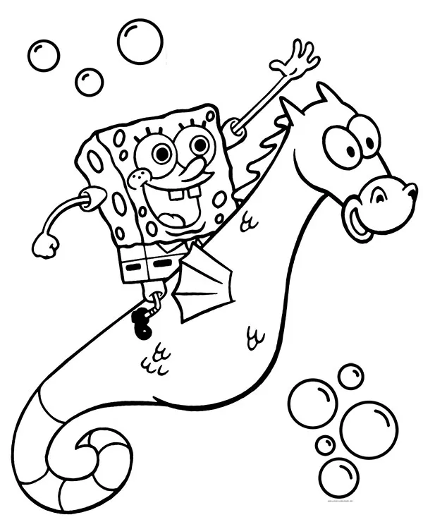 https://kolorowanki.site/wp content/uploads/2025/04/spongebob na koniku morskim kolorowanka