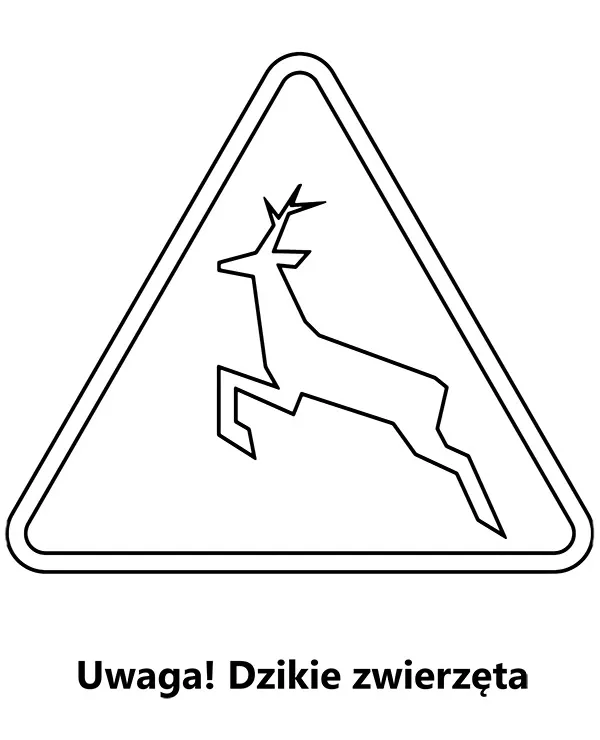 https://kolorowanki.site/wp content/uploads/2025/04/znak drogowy kolorowanka uwaga dzikie zwierzeta