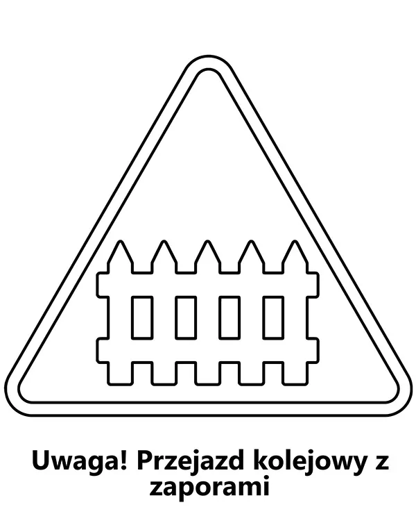 https://kolorowanki.site/wp content/uploads/2025/04/znak drogowy kolorowanka uwaga przejazd kolejowy z zaporami