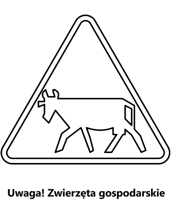 https://kolorowanki.site/wp content/uploads/2025/04/znak drogowy kolorowanka uwaga zwierzeta gospodarskie