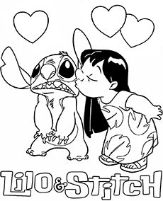 lilo i stitch kolorowanka z serduszkami