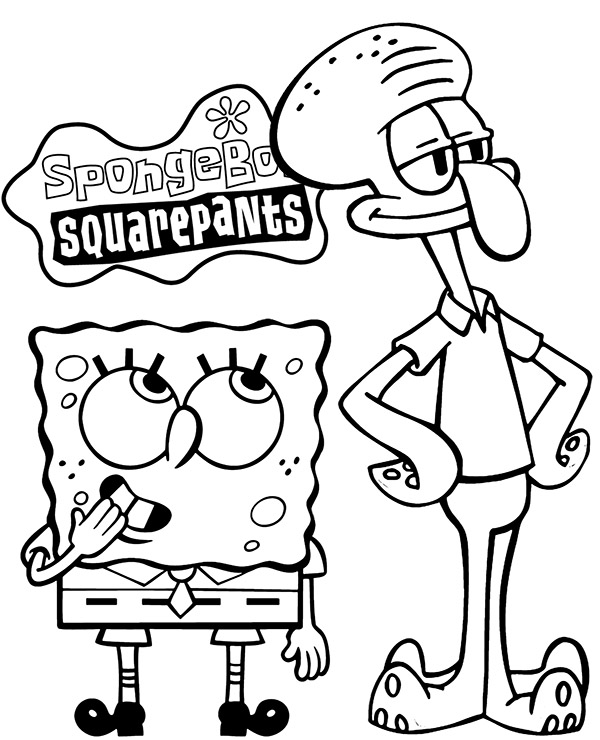 https://kolorowanki.site/wp content/uploads/2025/04/Spongebob i skalmar kolorowanka
